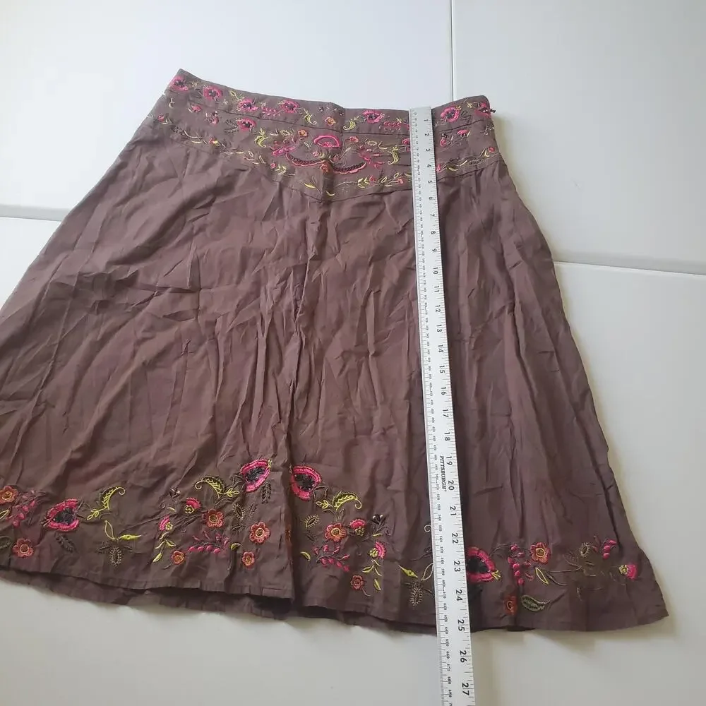 Y2K Fairy Grunge Whimsy Skirt Womens 12 Brown Embroidered Floral Boho Spring - Picture 5 of 8